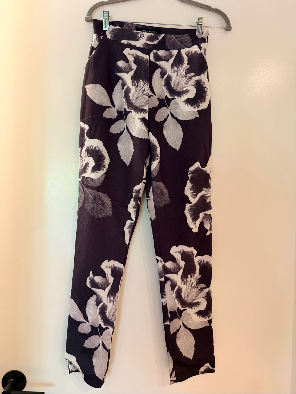 AKIRA Black Pants with White Floral Print
